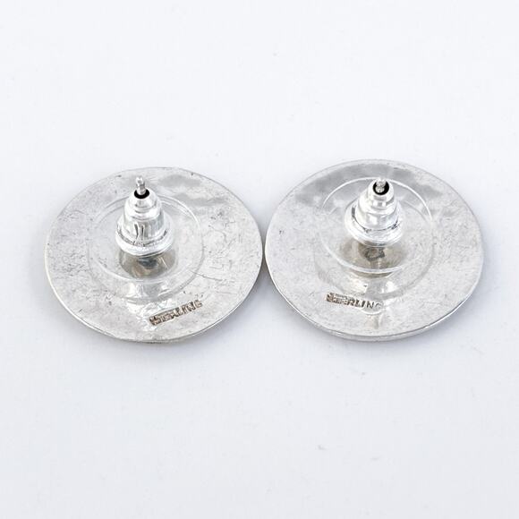 Vintage Sterling Silver 925 Hammered Disc Stud Earrings - Picture 10 of 12